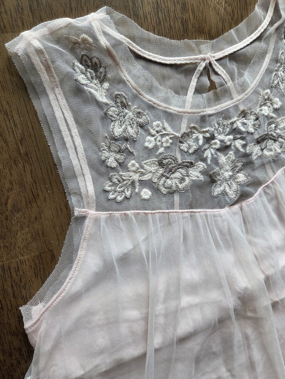 Hollister Blush Sheer Raw Edge Embroidered Babydoll Flowy Crop Tank Top